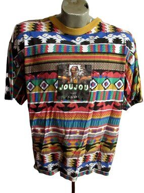 Vintage T-shirt Large Jou Jou Brand Graphic Tribal Print Crewneck 1990s